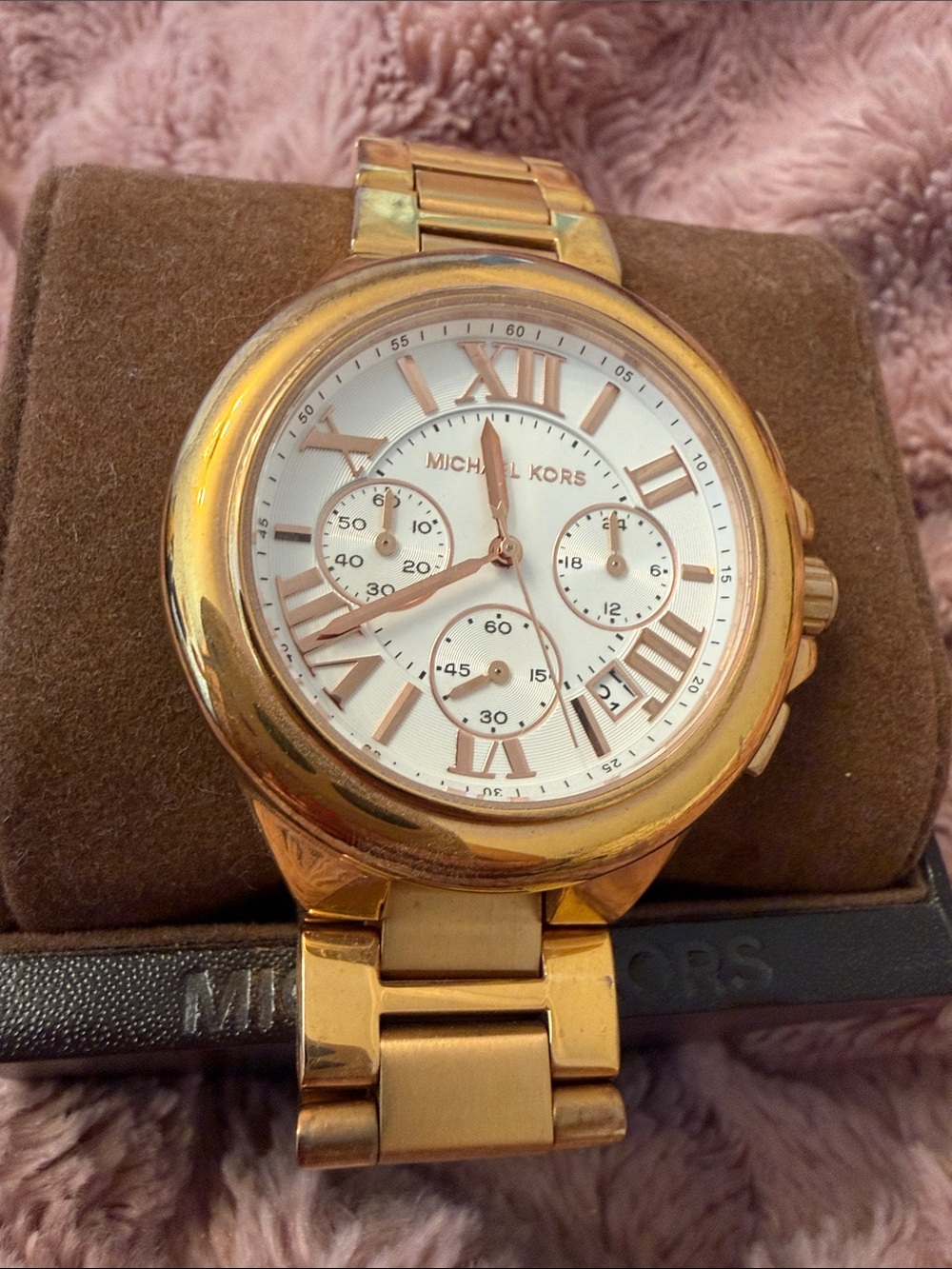 Michael Kors Rose Gold and White Women's Chronograph Bracelet Watch